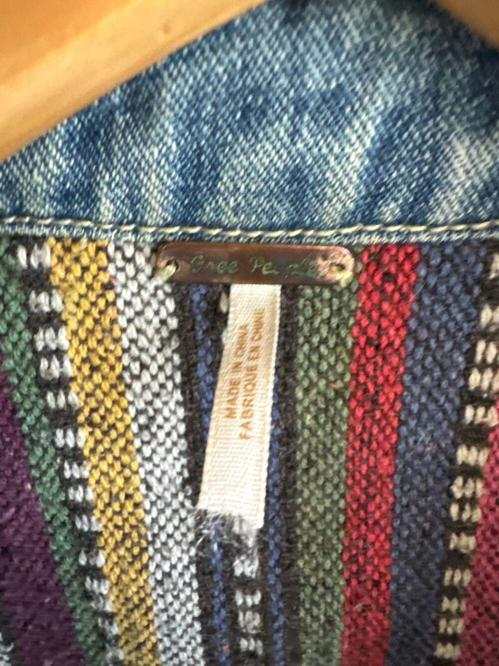 Free People Baja Serape Embroidered Distressed Denim Trucker Jacket - Picture 2 of 9
